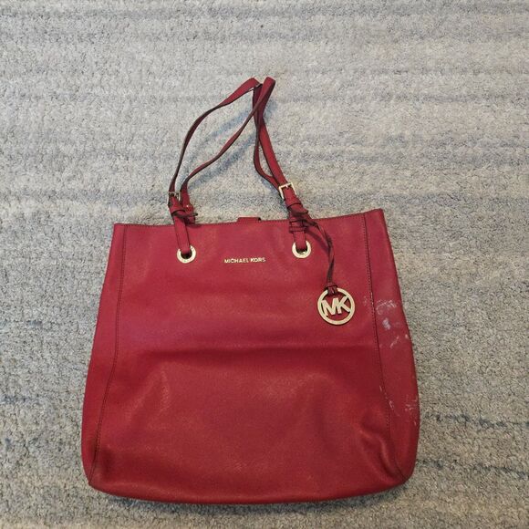 MICHAEL MICHAEL KORS JET SET TRAVEL Lg TRAVEL TOTE BAG GENUINE LEATHER Red - Picture 1 of 9